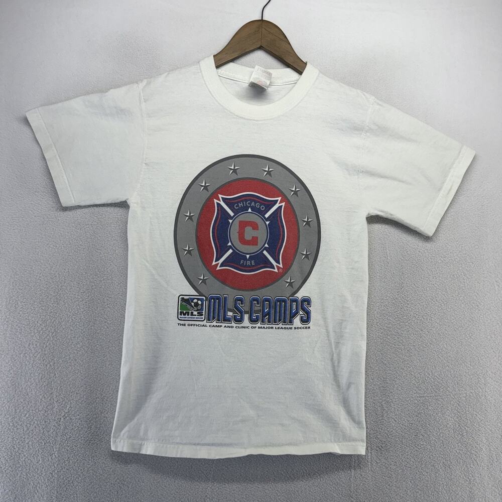 Chicago Fire Shirt Men's Small White Graphic MLS Vintage Soccer Camp Y2k 90s